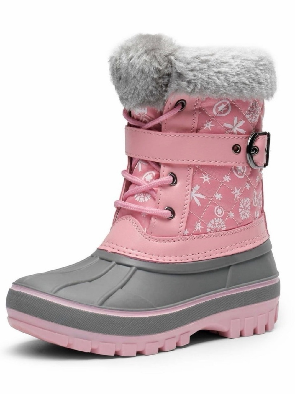 Dream Pairs Pink and Gray Girls' Insulated Snow Boot with Faux Fur Cuff